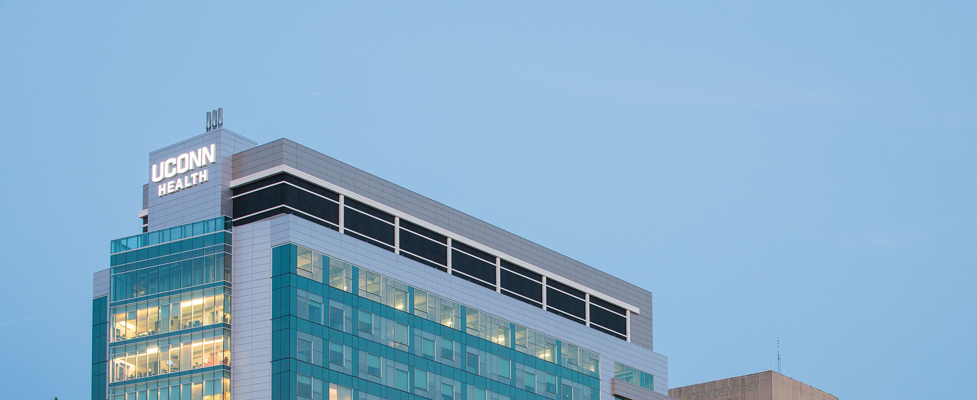 The patient tower at UConn John Dempsey Hospital in Farmington