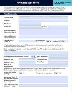 Screenshot of Travel Request Form job aid