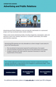 Screenshot of Expenditure Guidance Advertising and Public Relations job aid