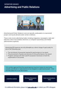 Screenshot of Expenditure Guidance: Advertising and PR job aid