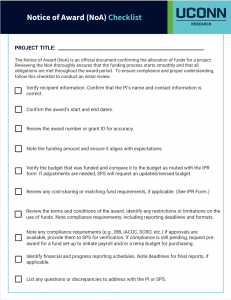 Screenshot of Notice of Award Checklist job aid