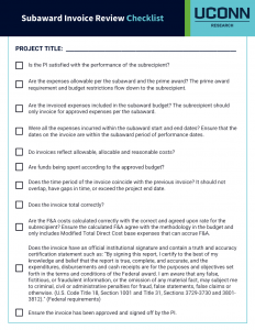 Screenshot of Subaward Invoice Review Checklist job aid